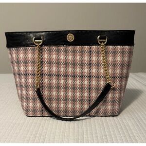 🩶 Anne Klein Pink & Black Shoulder Bag with Leather Trim – Excellent Condition